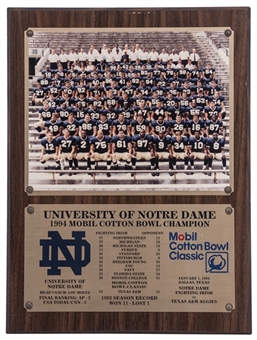 1994 University of Notre Dame Mobil Cotton Bowl Champion Plaque (Holtz LOA)